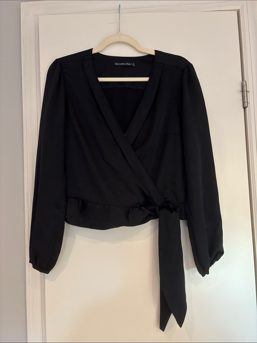 Abercrombie & Fitch Black Wrap Tie Blouse - Long Sleeve V-Neck